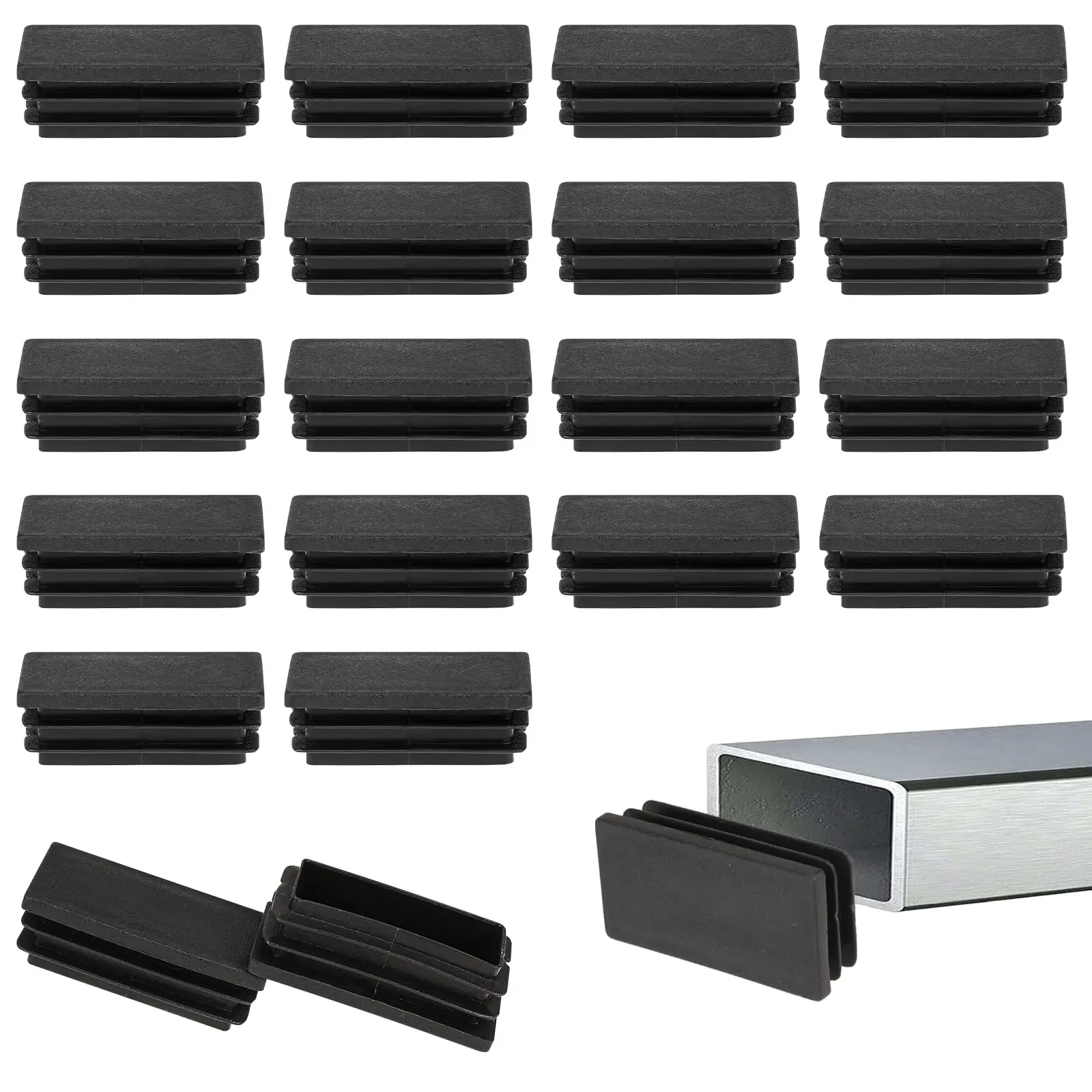 1-40Pcs Black Plastic Blanking End Caps Rectangular Pipe Tube Cap Insert Plugs Bung Furniture Tables Chairs Foot Pads Protectors