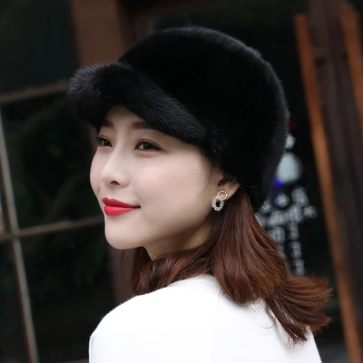 Real Mink Fur Hat  For Women Thick Warm Russian Cap Adult Fashion Warm Winter Baseball Cap Natural Min Fur Hat Gray Fur Hat