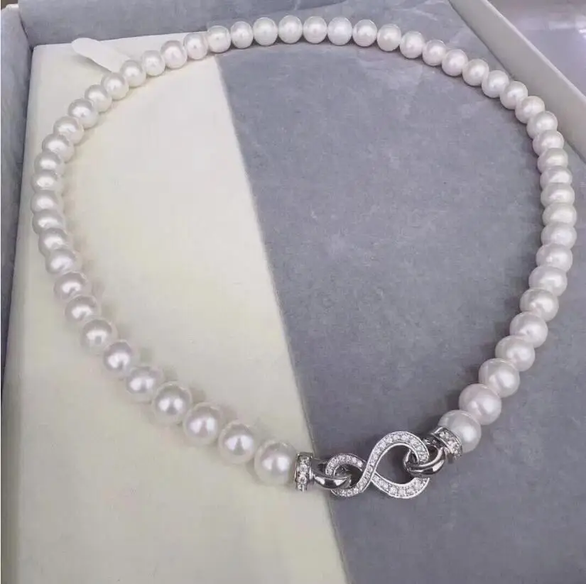 

gorgeous 9-10mm 8-9mm south sea round white pearl necklace 18inch 925s