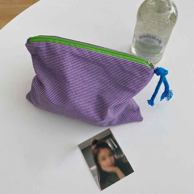 Women's Cosmetic Bag Makeup Bag Purse Clutch Organizer Plaid Zipper Pouch Simple Contrast Color Handbag Large Capacity neceser image 5