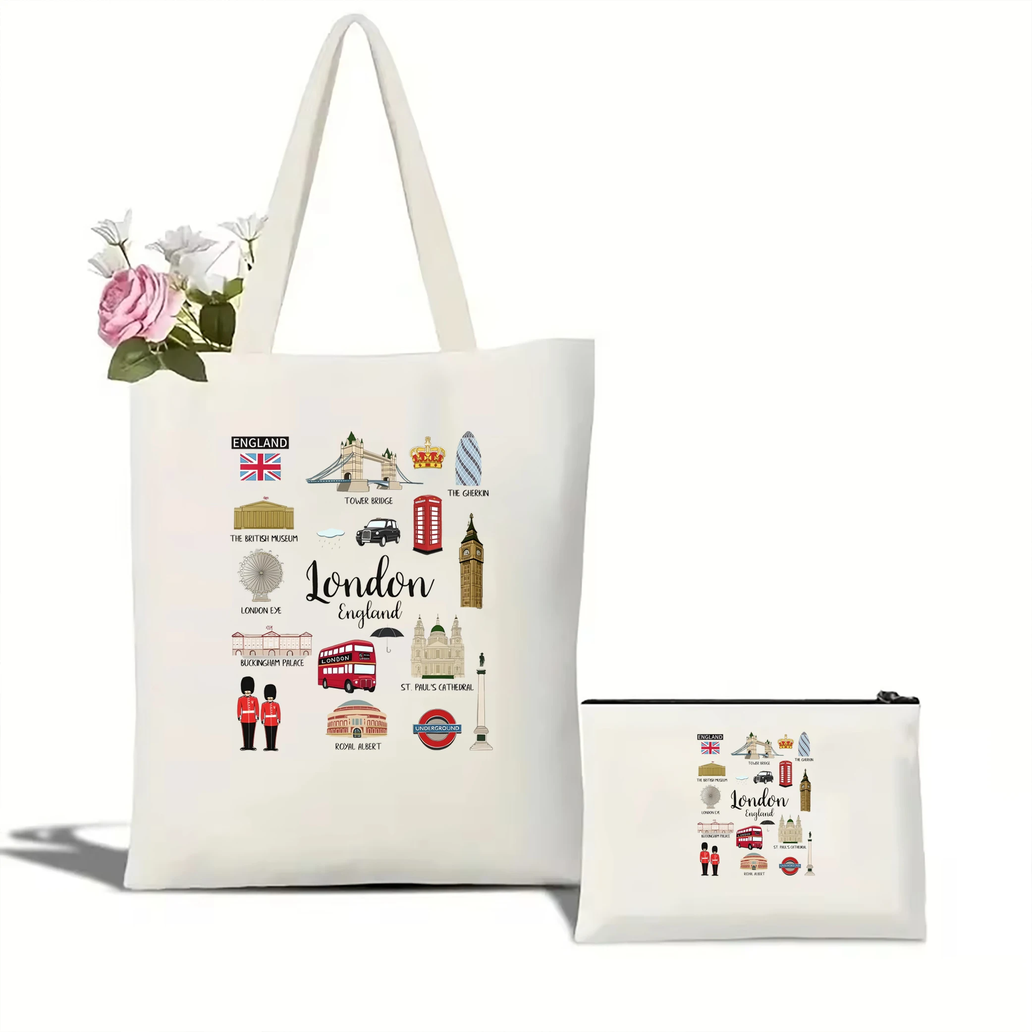 London Tote Bag London Travel Tote Bag borsa da donna Casual in tela tote bag London borsa cosmetica con cerniera London punti di riferimento Tote