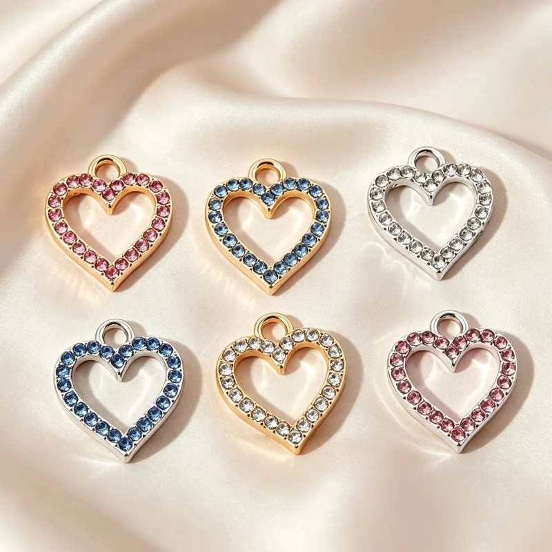 20/24PCS Peach Heart Hollow Alloy Jewelry Accessories with Diamond Alloy Necklace, Bracelet Pendant Accessories, Alloy Pendant