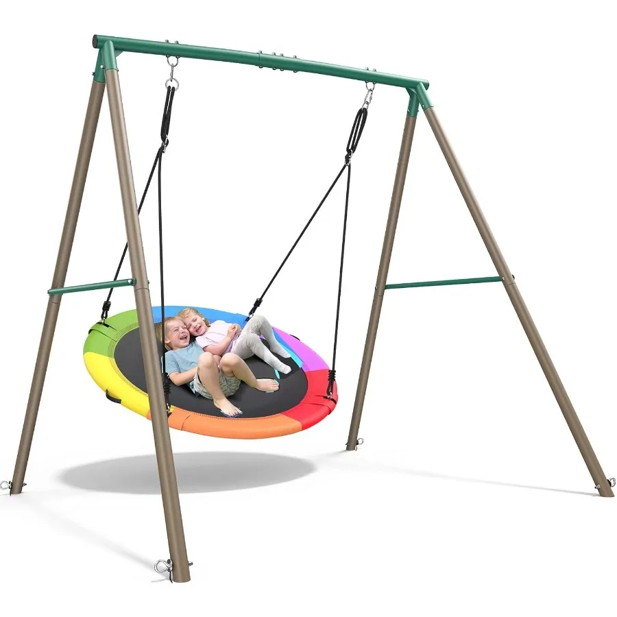 

6.5 ft Tall Outdoor Swing Set with 50 Inch Saucer Swing Heavy Duty Steel Frame 500 lbs Capacity Rust-Resistant Black Finish for