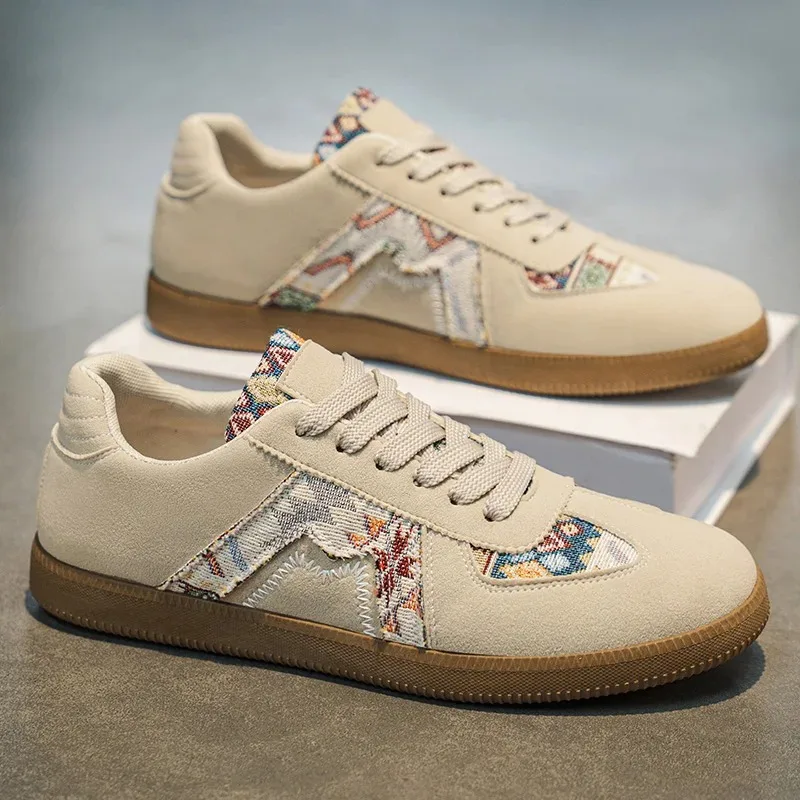 

Винтажные мужские кроссовки с этническим узором | Ретро-кроссовки из замши на шнуровке | Богемные повседневные туфли для уличного стиля и на каждый день