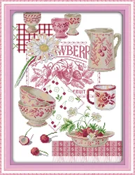 Joy Sunday Pre-printed Cross Stitch Kit  Easy Pattern Aida  Stamped Fabric Embroidery Set-Colorful Fruit Tableware