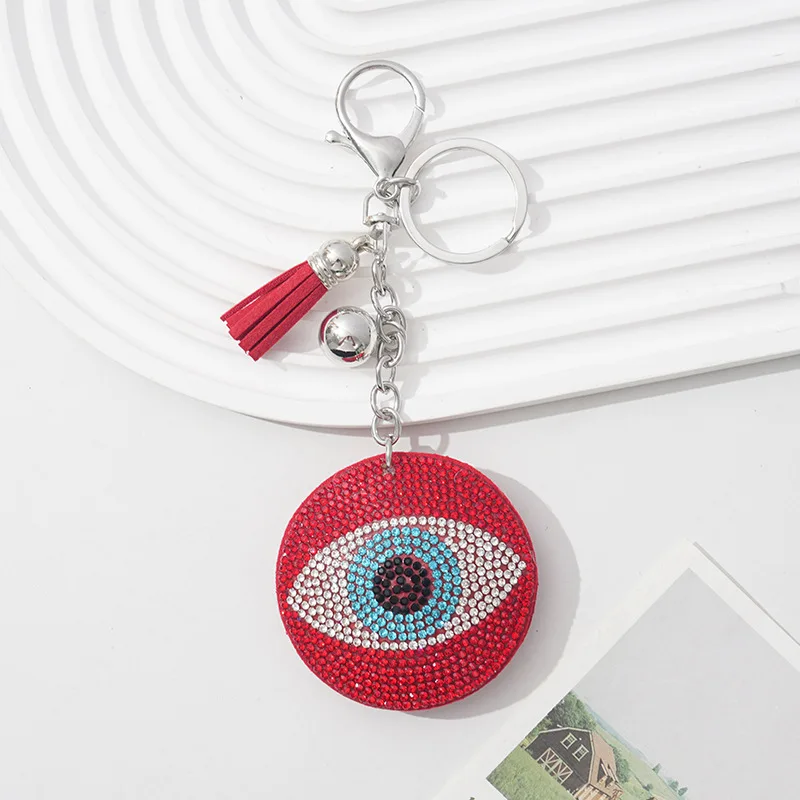 Blue Eye Shape Crystal Pandent Velvet Rhinestone Keychain  For Women Bag Gift With Aolly Key Ring Jewelrt Accessories - view 4