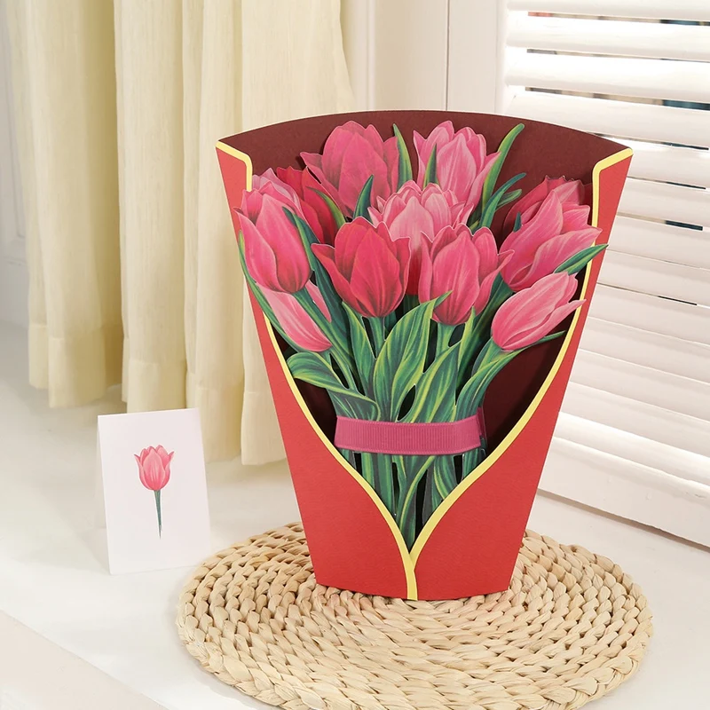 Flower Blossom Bouquet -Up Card 3D Flower Bouquet Cards Flowers Gift Greeting Card For Mother's Day A