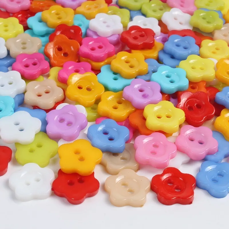 50PCS/Lot 12mm Plastic Flower Buttons Mix Colors DIY Scrapbooking Cartoon Buttons Children\'s Garment Clothing Sewing Notions