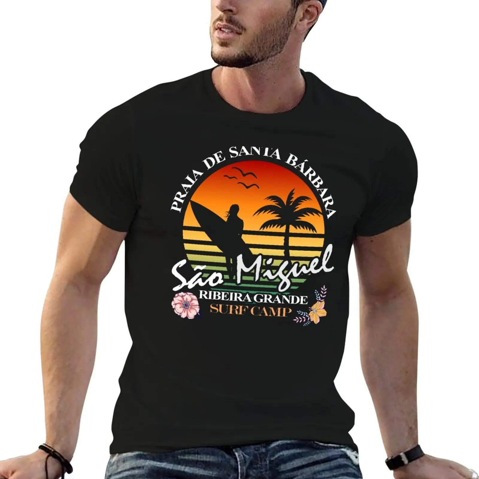 Camiseta Praia de Santa Barbara, Ribeira Grande, Sao Miguel, Azores, camiseta de algodón para hombre