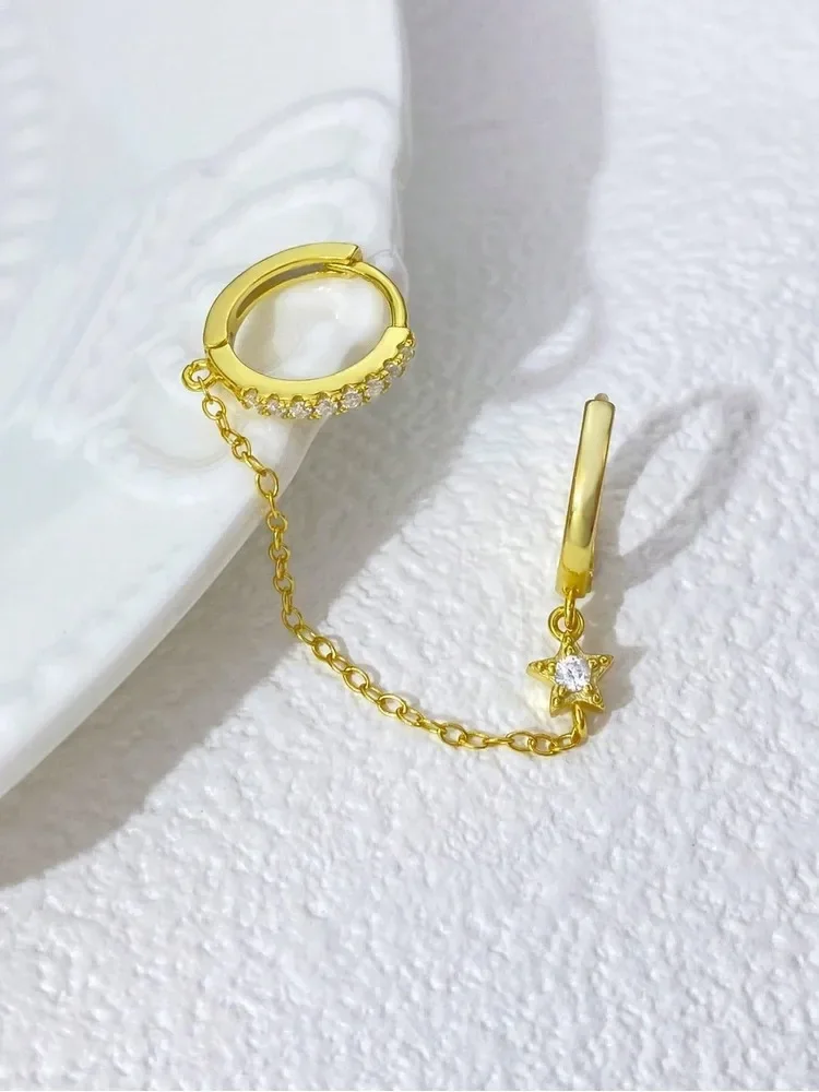 925 فضة مزدوجة هوب سلسلة الزركون إسقاط أقراط للنساء المشاركة الزفاف الفاخرة موضة عالية الجودة غرامة مجوهرات