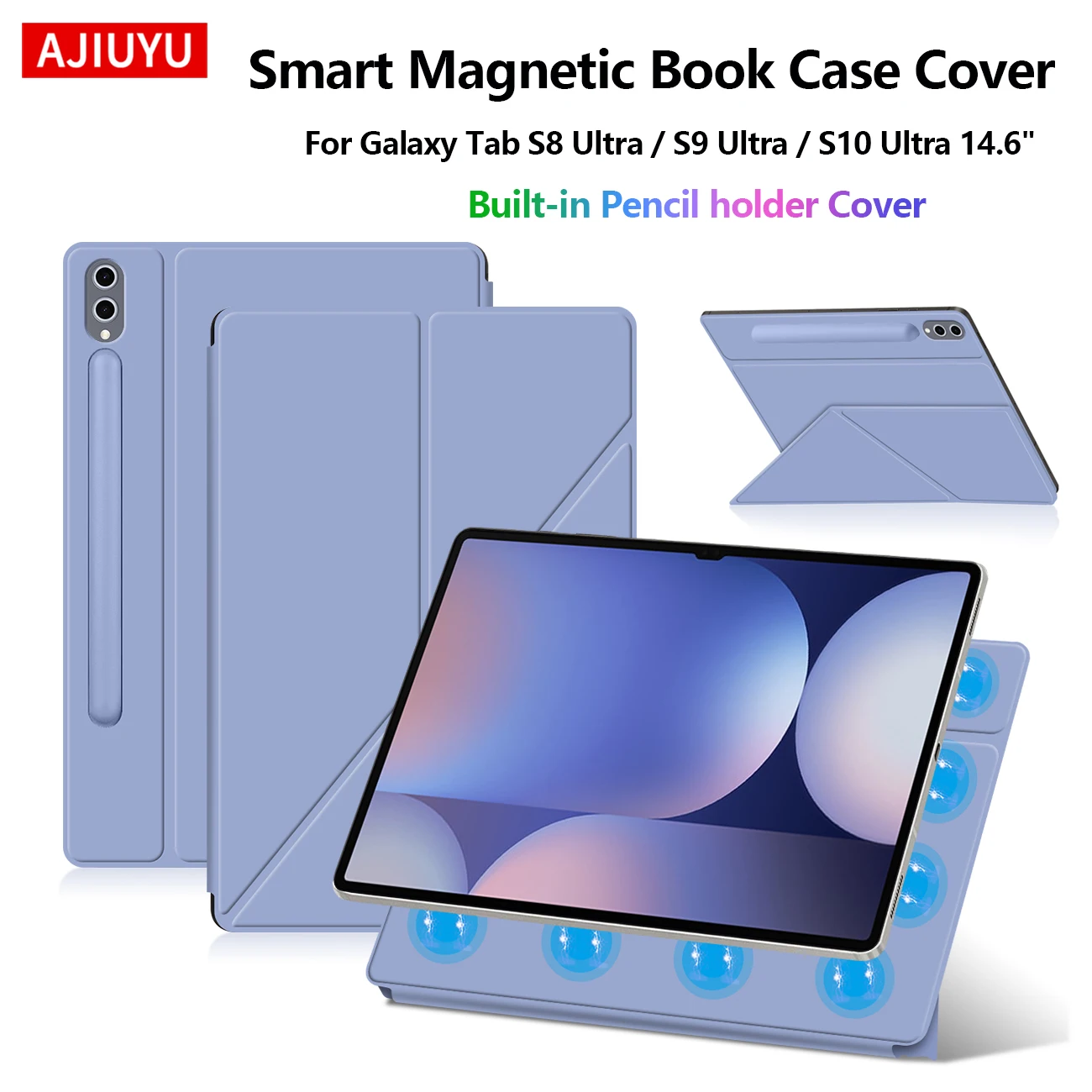 Magnetic Case For Samsung Galaxy Tab S8 Ultra S9 Ultra S10 Ultra 14.6 Inch Y Fold Tablet Book Cover Built-in Pencil Holder Case