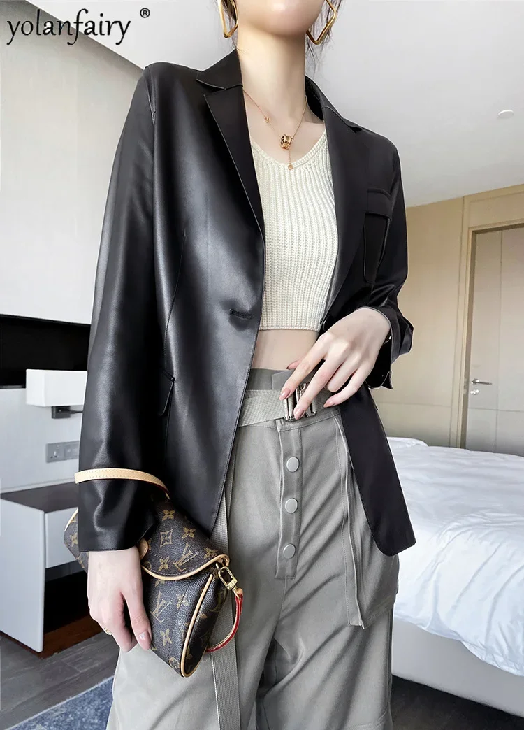 Pure Sheepskin Genuine Leather Jackets for Women Korean Suit Natural Leather Clothes Women's Coat Fall 2023 New Outwear FCY4998