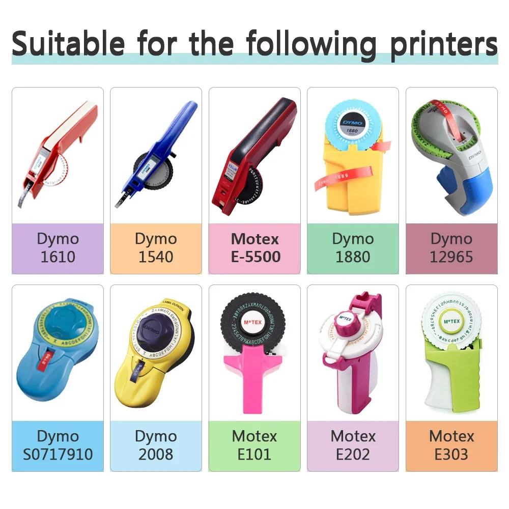 3Rolls 9mm For DYMO 3D Embossing Tape Plastic Refills DYMO 12695 Omega Motex E101 1610 1880 Blind Typewriter E303 Label Maker