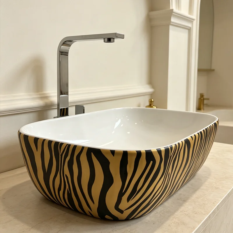 Bathroom Ceramic Vessel Sink with Unique Color and Pattern Design, Oval Creative Ceramic Washbasin - an Ideal Choice for Modern Bathroom Fixtures, Suitable for Dressing Rooms, Vanity Tables, and Home Bathroom Sinks, Creating an Atmospheric Bathroom Space with Ease. (Accessories Not Included)