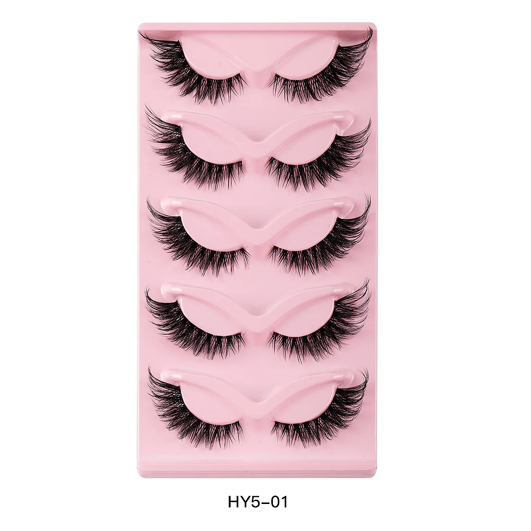 5 Pairs Fake Lashes Fox Eye Natural Look Makeup Extension Handmade Strip Lashes Fluffy Faux Mink Half False Eyelashes Cat Eye