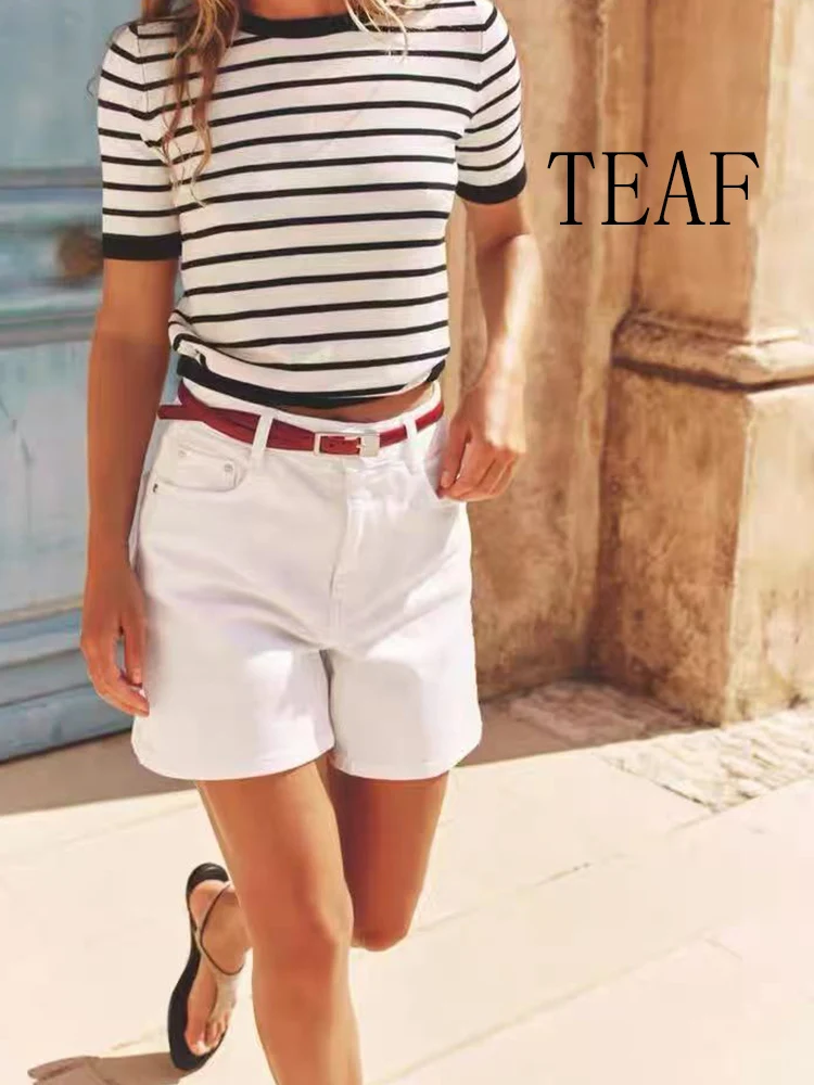 

TRAF European and American style summer new fashion women's casual temperament simple round neck striped basic knitted top
