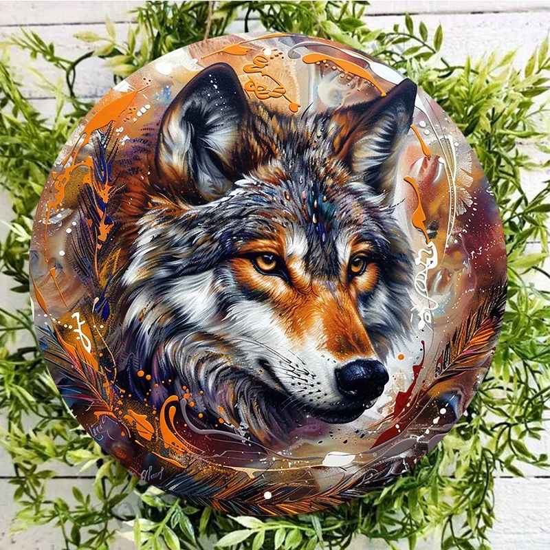 

Wolf Face Round Aluminum Sign, Scratch Resistant, Easy-Hang, Outdoor, Indoor, Suitable for Various Scenos Dormitory Decoration
