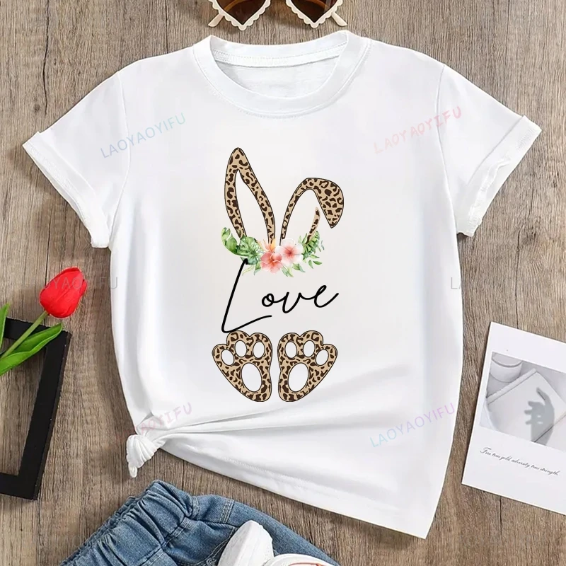 Ladies Delicate Bunny Flower Graphic Print Ladies Shirt, Spring and Summer Daily Shopping Top Fashion Casual Cotton T-shirt