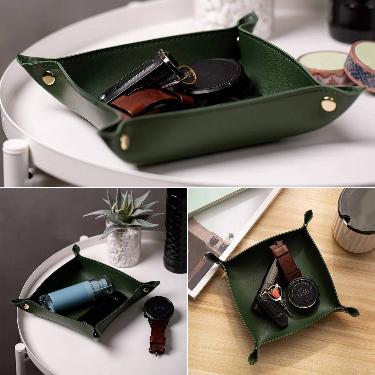 Leather Jewelry Valet Tray For Women And Man Entryway Table Bedside Nightstand Desk Portable Small Catchall Travel Dish Plate