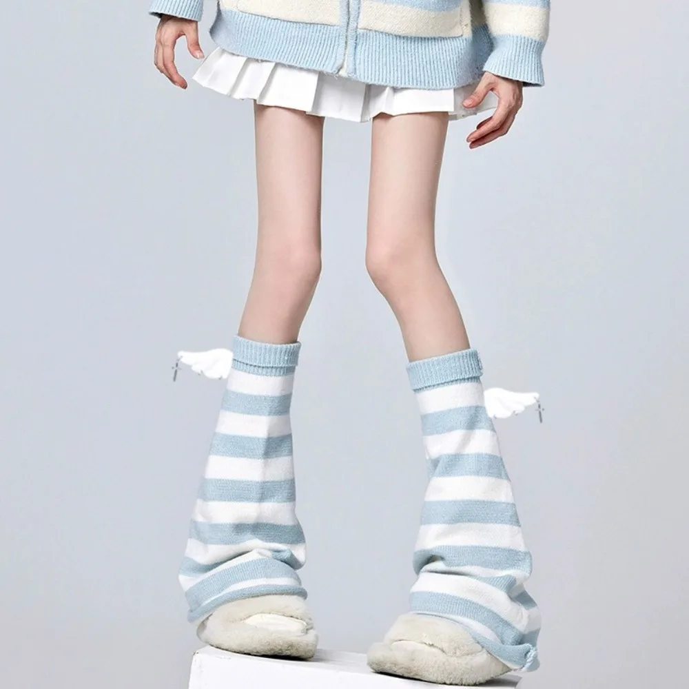 

Y2K Original Leg Warmers Subculture Blue White Stripes Harajuku Socks Harajuku Style Wings Trumpet Leg Cover