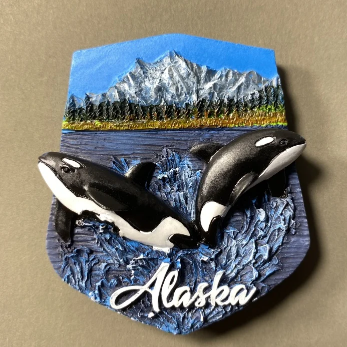 

Killer Whales in Alaska Fridge Magnets Tourist Souvenir Refrigerator Stickers Commemorative Home Decoration