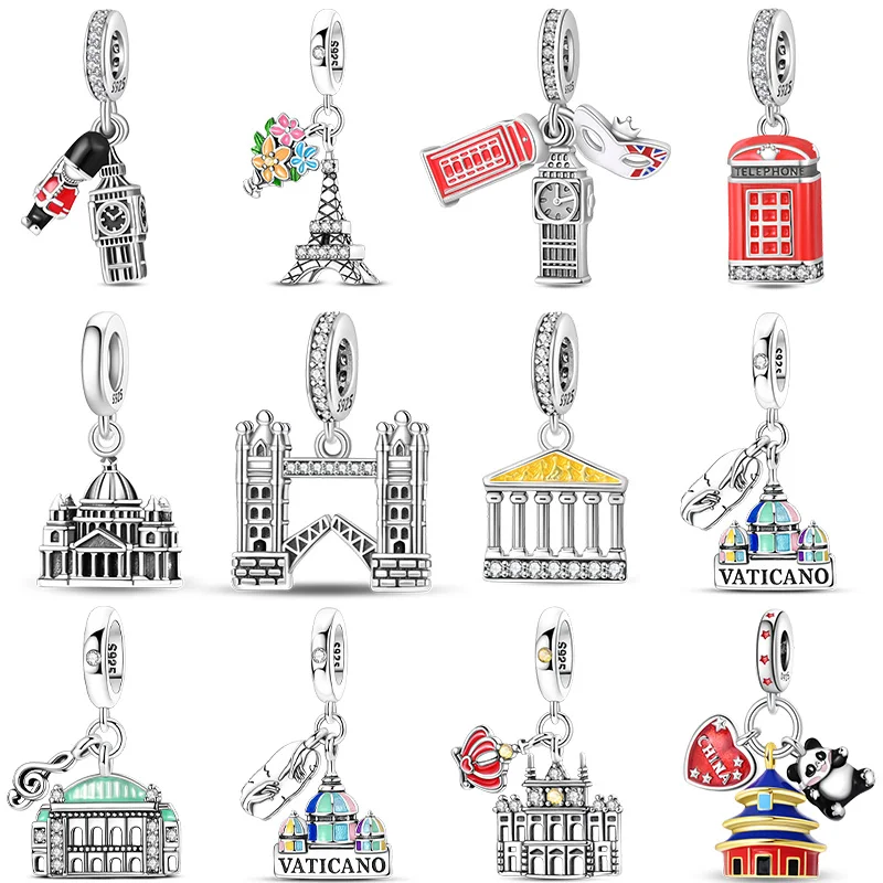 925 Sterling Silver Travel Around The World Beijing Paris Milan Charms Pendant For Women Fit Original Bracelet DIY Jewelry Gifts
