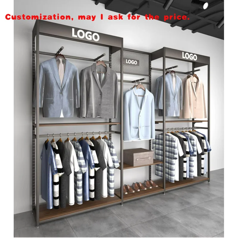 

custom.Stainless Steel Fashion Showroom Clothes Display Rack Shelves Man Wood Retail Clothing Store Fixtures Garment Shop