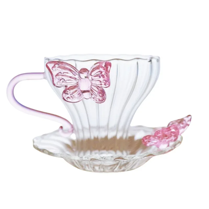 

High borosilicate transparent glass small teacup with handle, single lady tea cup