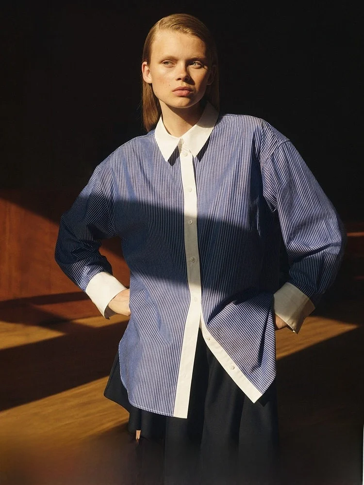 

H&M Women's Shirt Spring Simple Soft Long Sleeve Elegant Oversized Silken Shirt Casual Style Loose Fit Long Length Cotton 100%