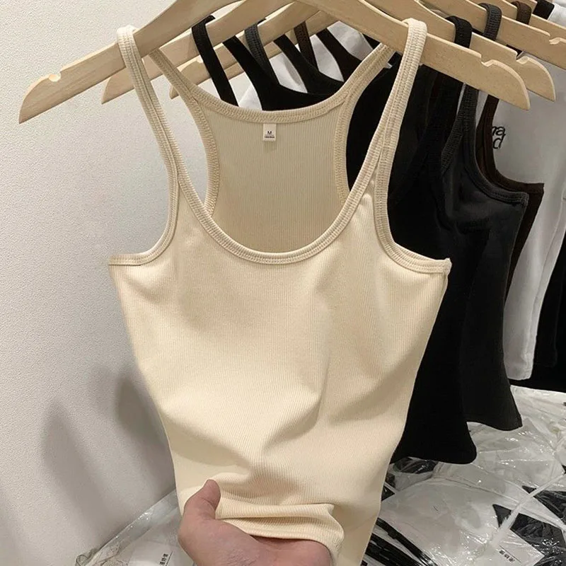 

Women's Solid Color Basic Knitted Camisole All-Match Simple Sleeveless Ribbed Tank Top Female Summer New Casual Soft Crop Tops