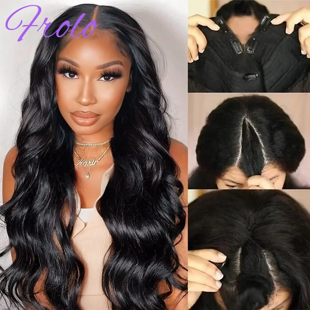 

Парик V-образной формы из натуральных волос, полупарик с волнистыми прядями, без клея, 100% натуральные волосы с креплением на клипсах, парик с HD-кружевной застежкой 5x5, удобный для начинающих.