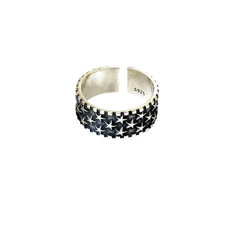 Women's 925 Sterling Silver Retro Stars Opening Ring
