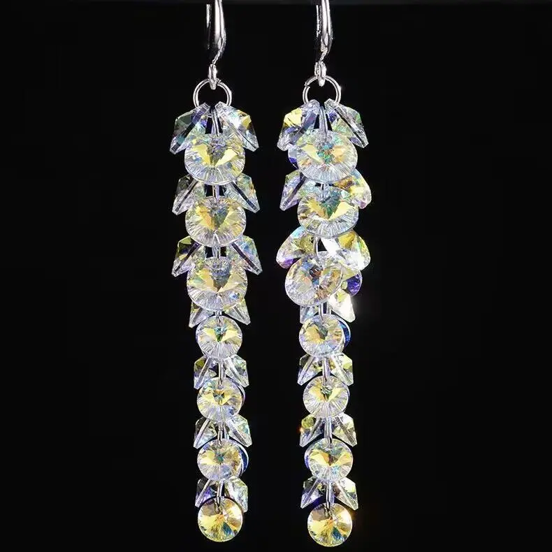 Crystal Long Dangle Earrings for Women Shinning Elegant Party Jewelry Sparking Drop Earrings