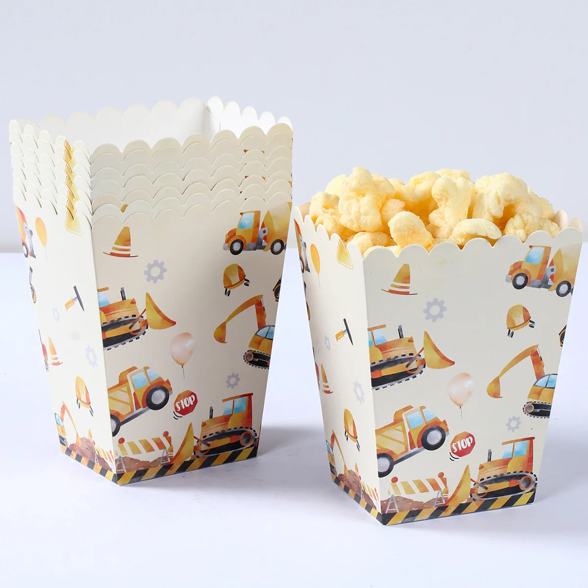 8pcs Construction Popcorn Box Engineering Excavator Vehicle Birthday Party Decor Kids Baby Shower Construction Party Supplies