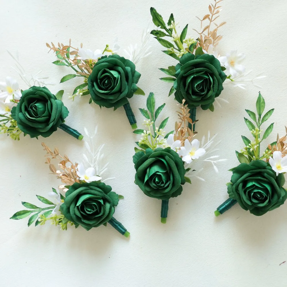 

Green Wrist Corsage and Boutonniere Flower On Wrist for Bride Bridesmaid Wedding Boutonniere for Men Groom Groomsman Wedding