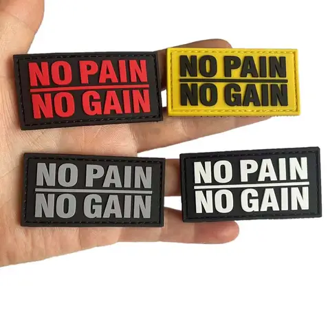 Classic Inspirational Saying 'NO PAIN NO GAIN' Morale Emblem PVC Patches with Hook, No Loop, Tactical Badge Backpack Armband Dec