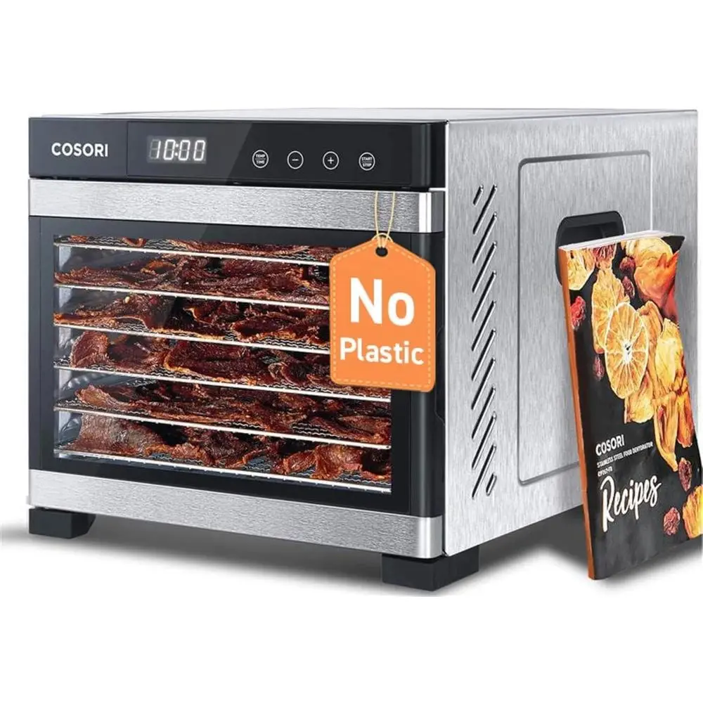 

ood ydrator, Bigger Than 7 Trays with Large 6.5 t² Drying Space, StainlSteel Trays, 600W aster Drying, 165° ydrated Dryer or Jer