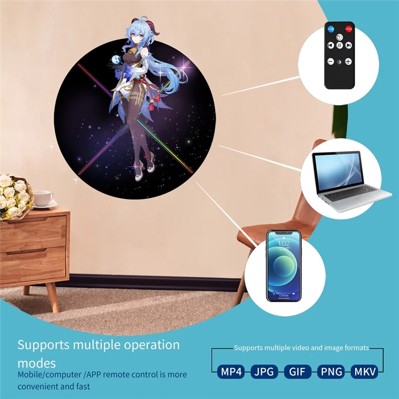 

ABKI-3D Holographic Projector APP Control 720LED Holographic Player Fan For Image Video Store Advertising Display