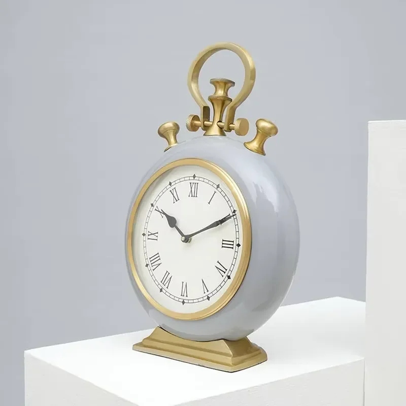 Vintage Grey Gold Pocket Watch Silent Quartz Movement Roman Numerals Classic Design Home Office Desk Decoration Accessory