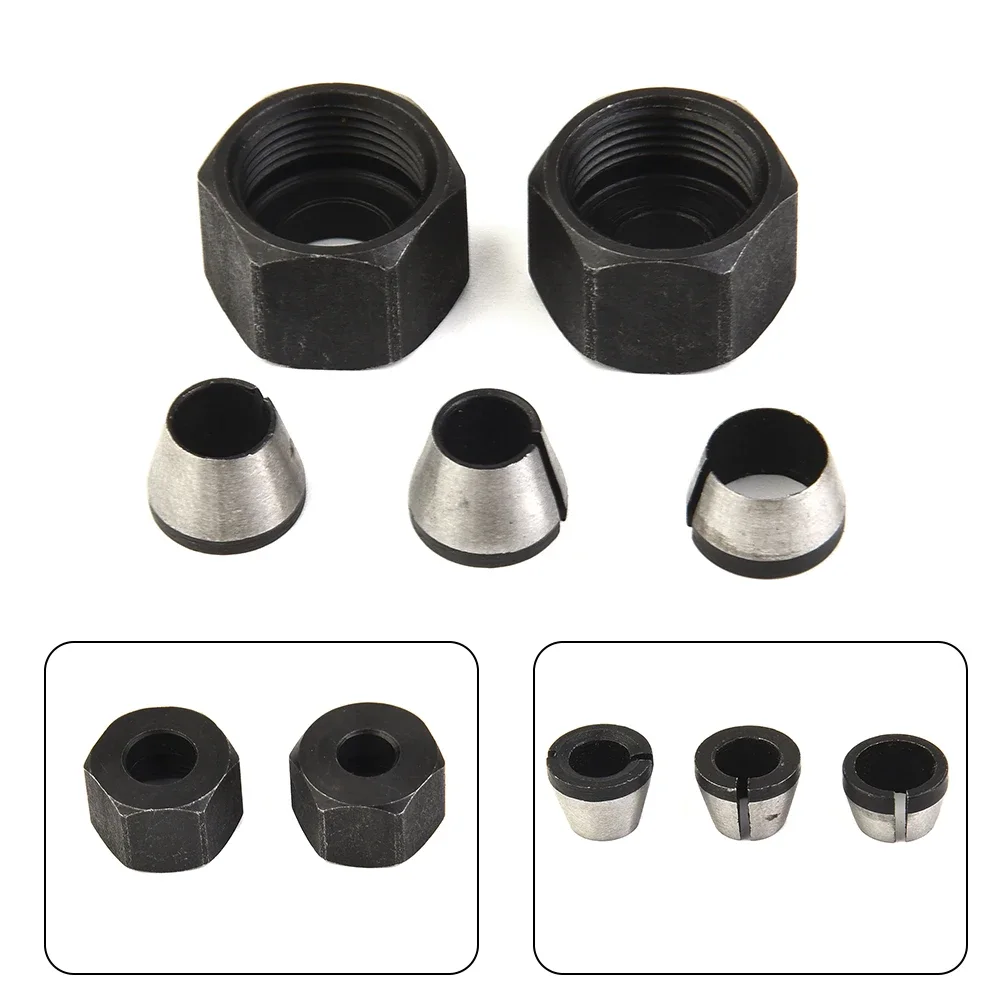 Roteador Chuck Collet para Carpintaria, Aparador, Bit, Gravura, Máquina de aparar com porca, 5pcs por conjunto