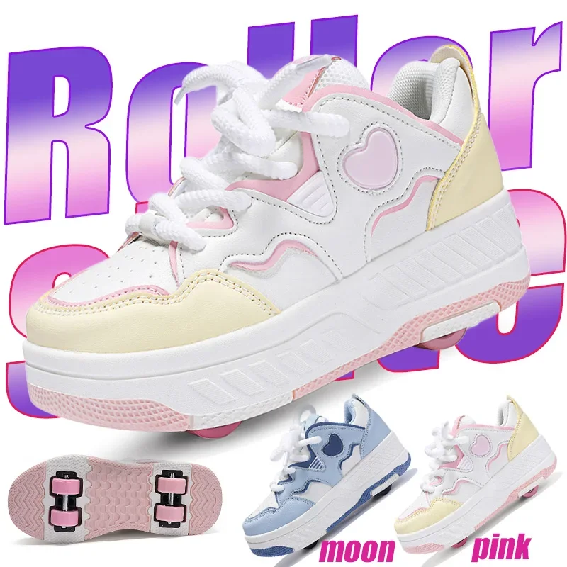 

Children's Roller Sneakers Flying Shoe Outdoor Skating Detachable Skate Running Shoes Sport Gift Double Row Indoor for Kids