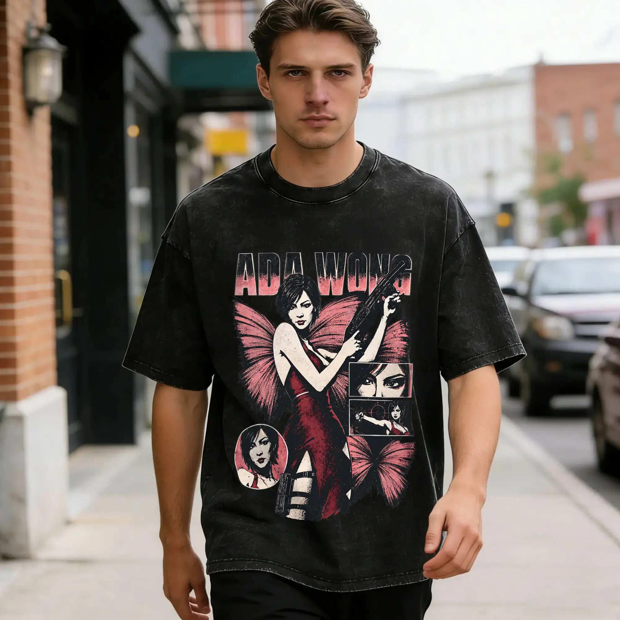 Men's Ada Wong Red Dress T-Shirts Residents Evil Top Tees Summer Vintage Short Sleeves T Shirt O Neck Harajuku Tee Shirt Cheap