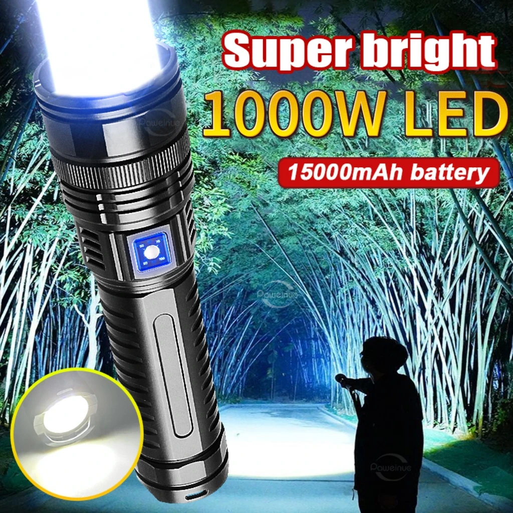 Most Powerful Led Flashlights Built-in 15000mah Battery Tactical Flash Light Emergency Spotlights High Power Lighting 4km Torch