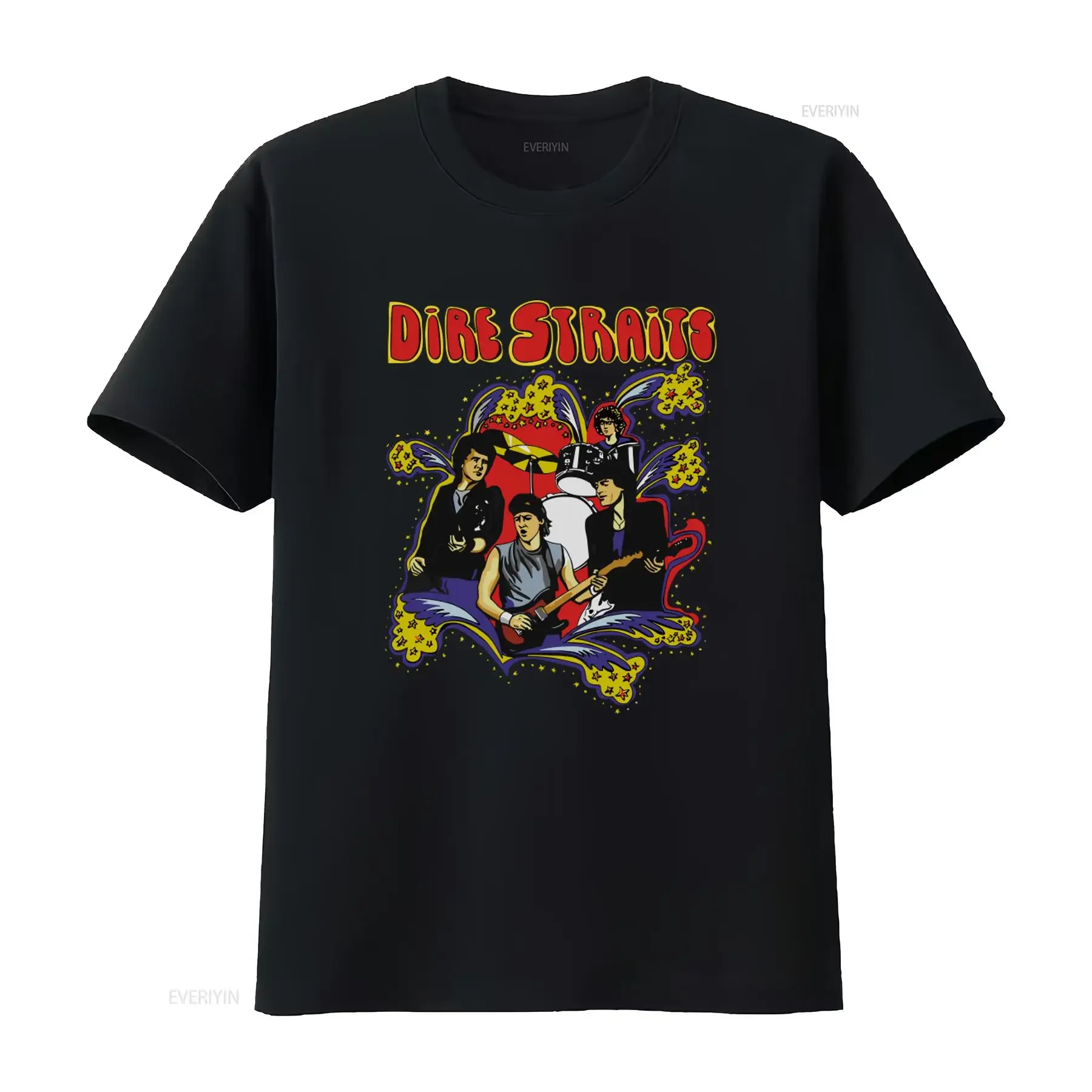 Camiseta de algodón con estampado musical de la banda Dire Straits, diseño vintage de Mark Knopfler y John Illsley, lavada, para uso diario, para hombre.