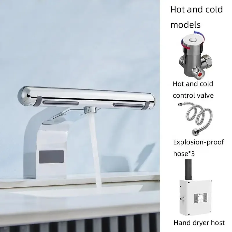 interhasa!  2 in 1 Design Aotumatic Hand Dryer and Sensor Faucet Hot ＆ Cold Basin Tap Jet Air Hand Dryer for Bathroom Hotel