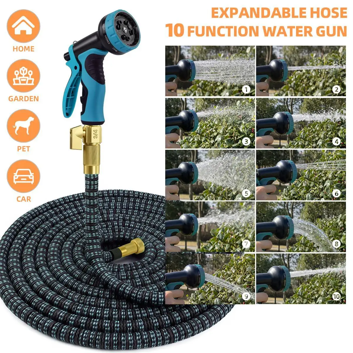 100FT Expandable Garden Hose Heavy Duty Flexible Water Pipe 3-Layer Latex High Pressure Car Wash Hose with 10 Function Spray Nozzle Anti-Kink Leakproof Irrigation Tube for Lawn Yard Outdoor Watering Pet Cleaning