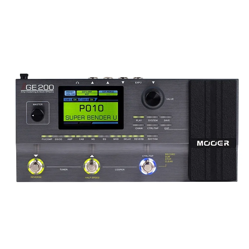 MOOER GE200 Elektrische Gitaar Effectpedaal Multi-effecten Amp Modeling Pedal Processor 55 AMP Modellen 9 Effectmodules 52s Loopers