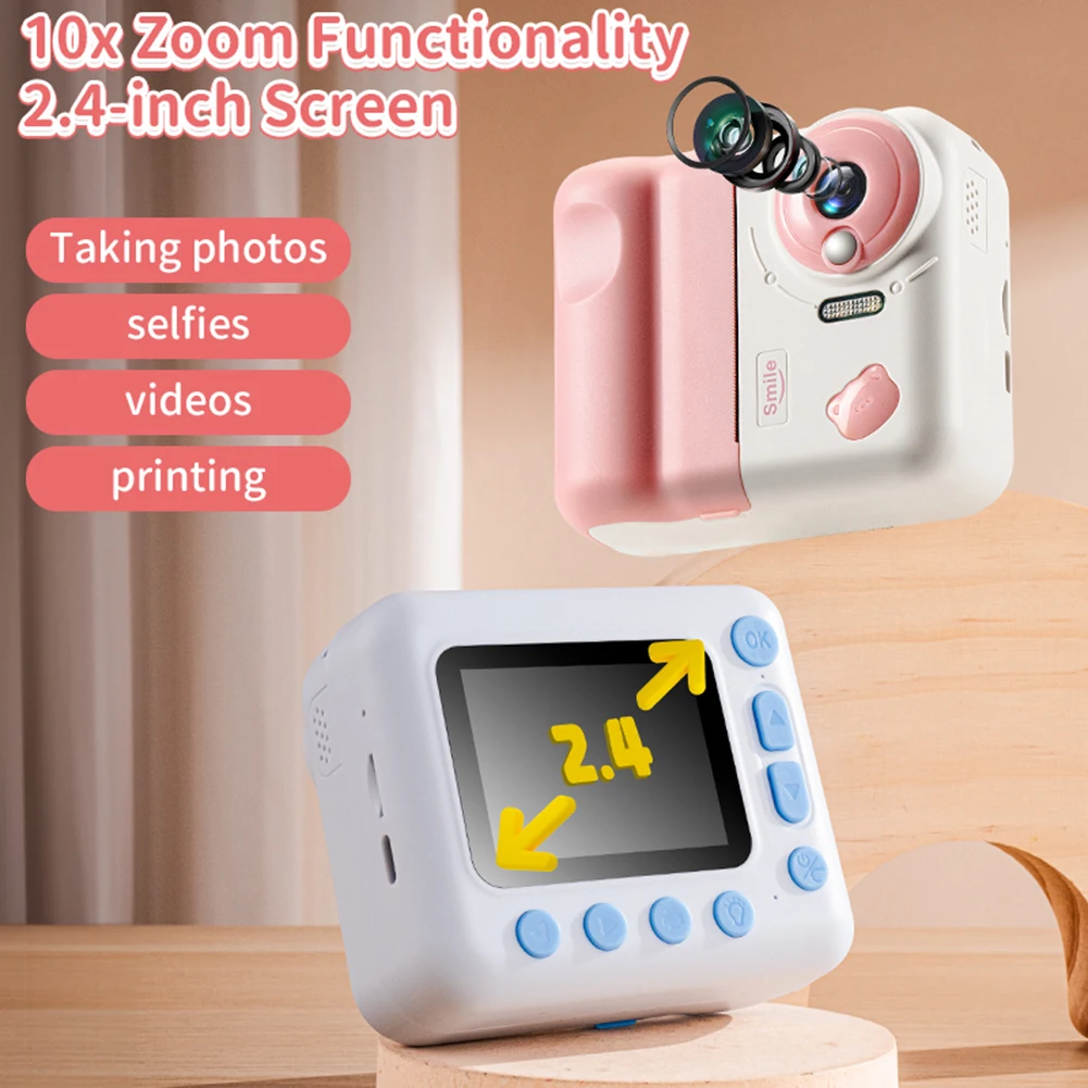 HD 1080P Kids Mini Instant Print Camera 2.4 IPS Screen Thermal Print Children Digital Video Camera Toys Birthday Gift