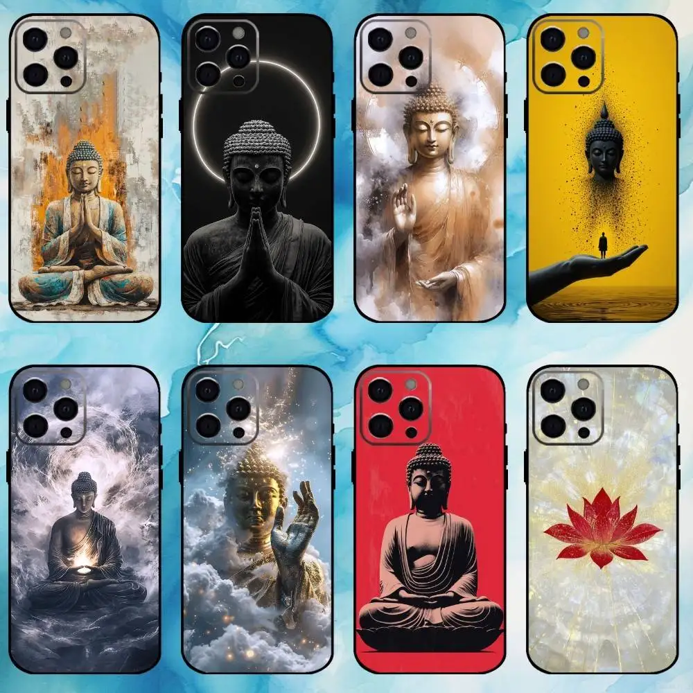 

Buddha Art Pattern Phone Case For iPhone17,16,15,14,13,12,11 Plus,Pro Max Soft Black Cover
