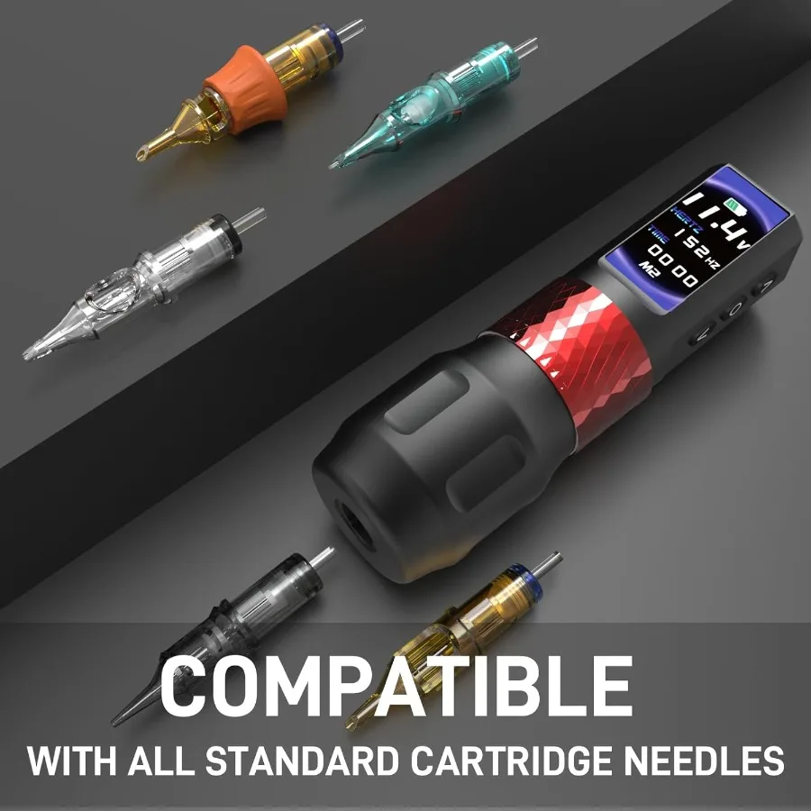 ماكينة رسم الوشم التجميلي اللاسلكية F6 قلم الوشم الدوار مع بطاريتين قابلتين للاستبدال 2000 مللي أمبير في الساعة شاشة OLED معدات الوشم عالية الدقة